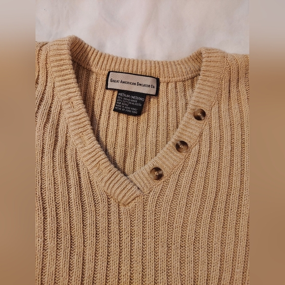 Vintage Women's Tan Cotton Blend Cropped Ribbed Sweater - Picture 7 of 7